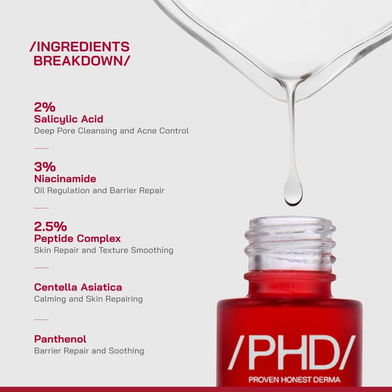 Image of /PHD / 2% Salicylic Acid Anti-Acne Serum | Salicylic Acid Face Serum for Acne-Prone & Oily Skin | Pore Minimizing serum with Niacinamide & Peptides |Reduces Blackheads & Excess Oil | Men & Women I90 ml