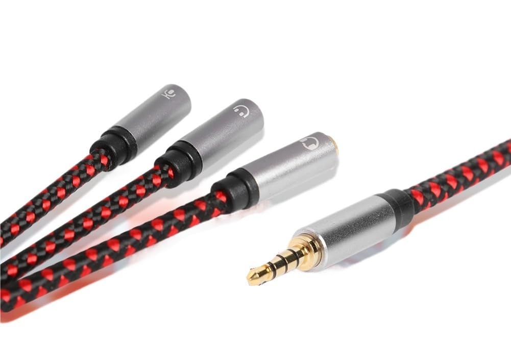 Splitter per cuffie da 3,5 mm a 3 vie AUX maschio a femmina, adattatore audio triplo stereo (splitter a 4 poli)
