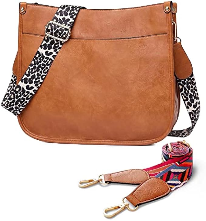 AUYOCO Vegan Leather Crossbody Bags for Women, Crossbody Purse with Guitar Strap Zipped Pockets Handbag Shoulder Bag