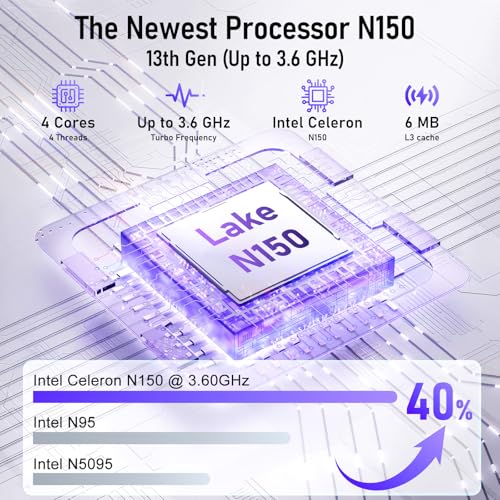 Image of Gaming Laptop Computer, 16 Inch Lap Top 2026 Window 11 Pro 16GB RAM 512GB SSD, N150 (Up to 3.6GHz), Backlit Keyboard, FHD 1920 * 1200 Screen, Office 365, 6000mAh, WiFi 5 BT 4.2, UHD Graphics