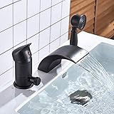 Senlesen Matte Black Deck Mounted Contemporary 3-Hole Waterfall Roman Tub Filler Faucet with Hand...