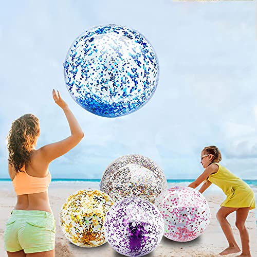 5 Pcs Inflatable Beach Balls, 16 Inch & 24 Inch Large Confetti Glitter Beach Balls, Sequins Clear Blow up Pool Balls Toys for Christmas Party Decorations 2026 New Year Birthday Summer Swimming Pool