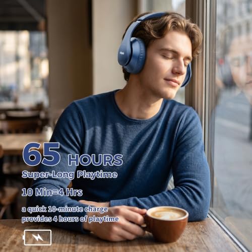Image of Uliptz Wireless Bluetooth Headphones, 65H Playtime, 6 EQ Sound Modes, HiFi Stereo Over Ear Headphones with Microphone, Foldable Lightweight Bluetooth 6.0 Headset for Travel /Office /Cellphone /PC(Blue)