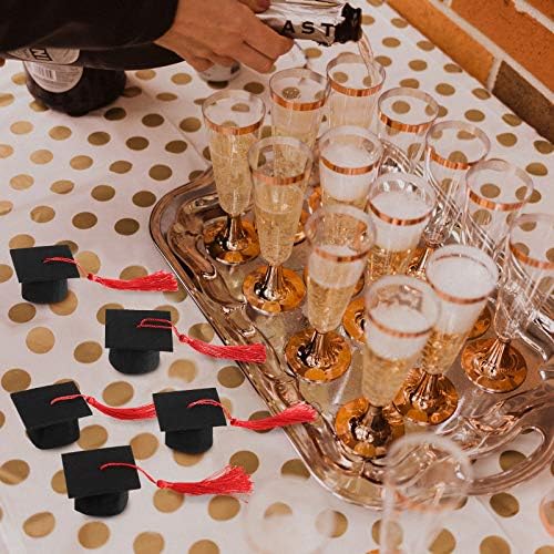 Miniatura 4 de 36 mini gorras de graduación 2024 con borlas para botellas de vino de graduación (gorra negra con borla roja)