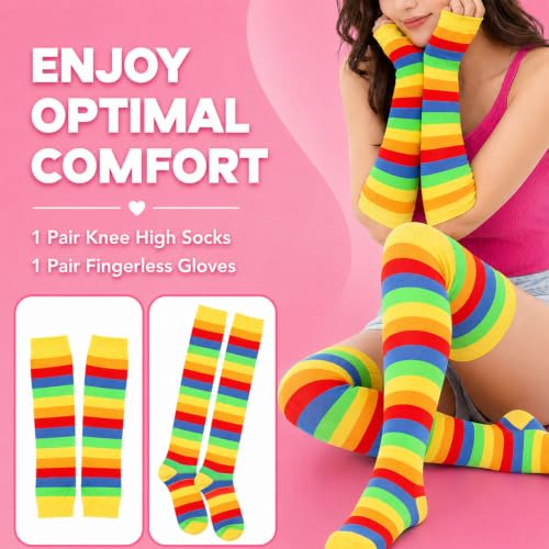 Image of Black and White Striped Arm Leg Warmers Sleeves Set Rainbow Socks Knee High Fingerless Gloves Hand Thigh Warm