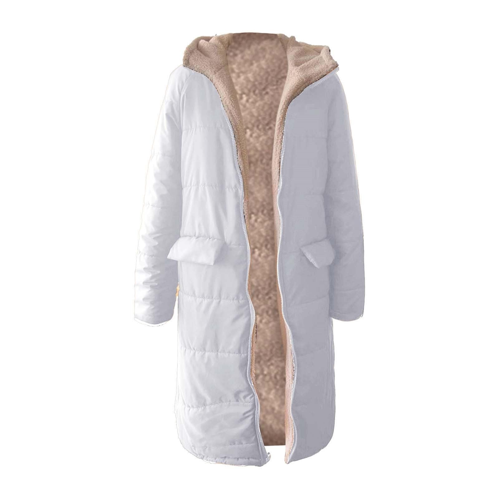 Abrigo largo de invierno para mujer con capucha, abrigo reversible con forro de peluche y abrigo acolchado lateral, abrigo de felpa cálido, chaqueta de entretiempo forrada para otoño e