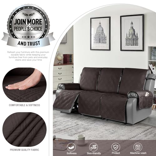 Image of TAOCOCO 100% Waterproof Recliner Sofa Cover, Non Slip Split Couch Covers for Reclining Couches with Elastic Straps, Washable Reclining Sofa Cover Furniture Protector for Kids Pets(3 Seater, Mocha)