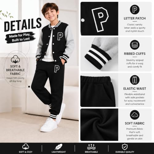 Image of Cakaner Boys Color Block Button Down Shirt and Jogger Pants Button Up Sweatsuits Sets (Size: 5-12T)