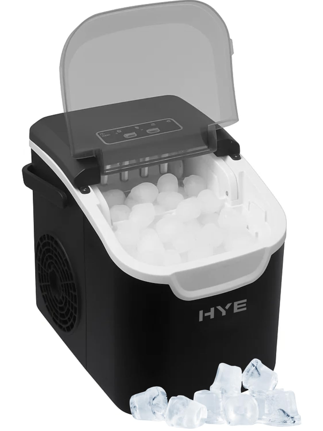 HYE Ice Maker - Ice Cube Maker, 0.8L Tank, Produces 8 Cubes In 6-13 Minutes, Smart LED Indicators & Auto Functions, Black, Ideal For Homes, Bars, Offices & Restaurants - IM12KB27