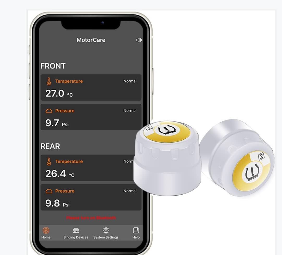 BARTUN Bluetooth Wireless Tire Pressure Monitoring System for Motorcycles, Realtime Displays 2