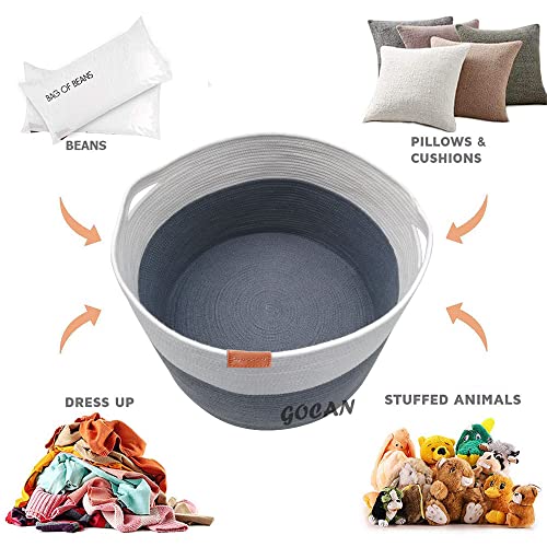 GOCAN XXXL korb aufbewahrung groß wäschekorb D55XH35cm wäschesammler aufbewahrungskorb für Decken Kissen Kleidung körbe mit Griffen für kinderzimmer grau