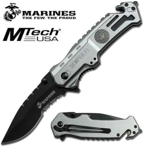 SALE! US MARINE CORPS USMC ELITE "SEMPER FI" TACTICAL RESCUE FOLDING KNIFE - SILVER w/ DROP POINT BLADE