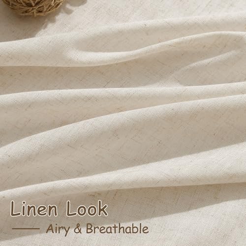 Image of Nanspring Cream Beige Linen Curtains 84 Inches Long for Living Room Light Filtering Semi Sheer Curtain Back Tab Modern Farmhouse Decor Elegant Luxury Coastal Drapes for Bedroom Office 52x84,2 Panels