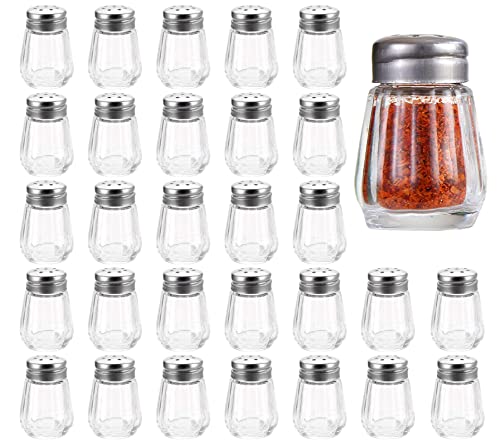 Shylve Salières et Poivrières de Table Miniatures - Ensemble de 30 Petits Flacons en Verre pour Sel et Poivre, Idéal pour Restaurants et Fêtes (rond)