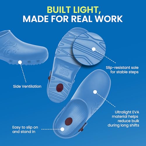 Image of CALZURO Lights Clogs - Italian Made Lightweight Work Shoes for Professionals - EVA Non Slip Clogs for Kitchen, Hospital, Garden, Restaurant - Machine Washable Side Ventilation - Men & Women