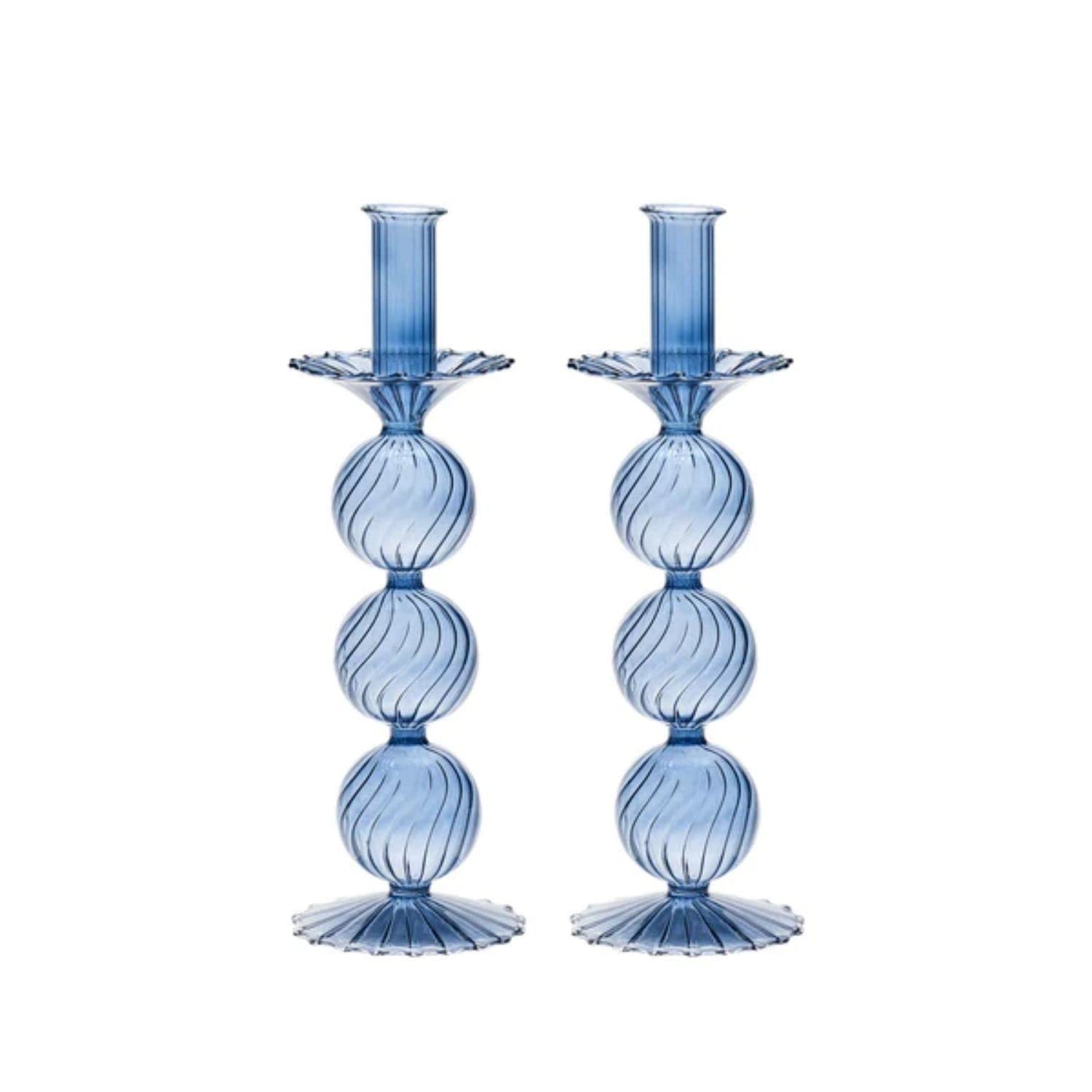 Kim Seybert Iris Tall Candle Holder in Cadet, Set of 2 in a Box