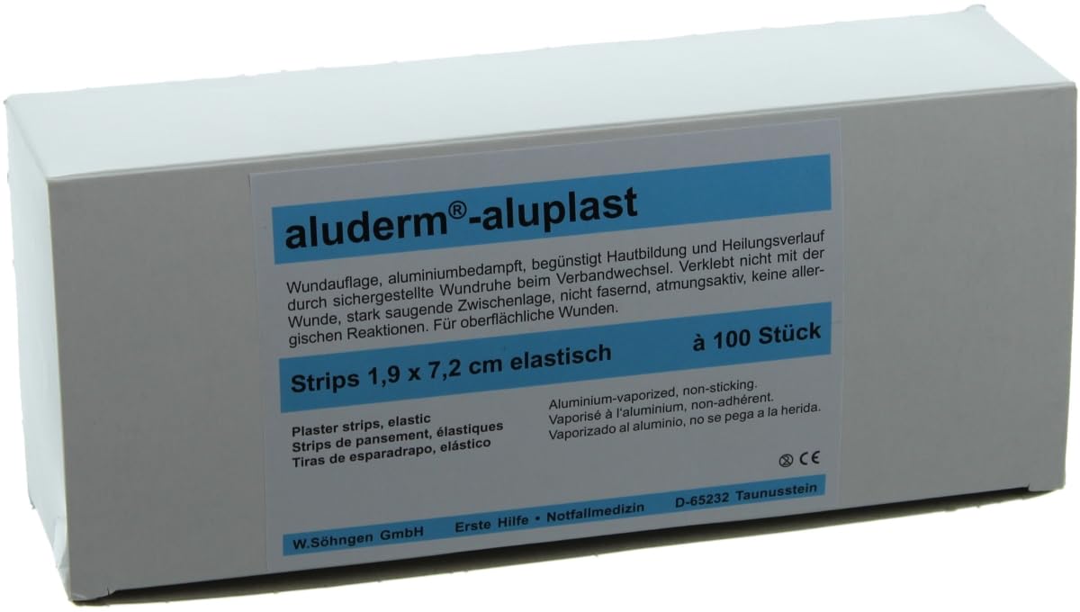 Söhngen Aluderm-aluplast Elastische Wundpflaster 1,9x7,2 Cm – 10 Stück Einzeln Versiegelt, Hypoallergen