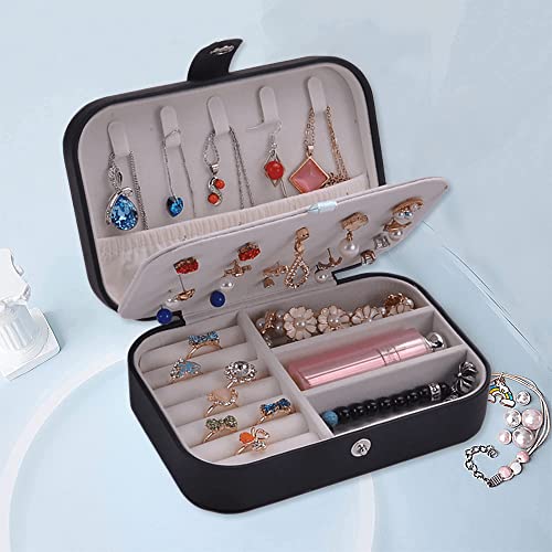 Sycaron Jewelry Box Organizer, Jewelry Organizer Travel Pu Leather Portable Jewelry Storage Box For Women And Girls Jewelry Box Earring Rings Necklace Bracelets Accessories, Double Layer, Black #TOP4