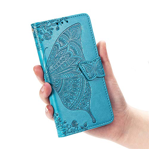 Leecoco Samsung Galaxy A70 Case Premium Pu Leather Flip Wallet Case Butterfly Embossed Full Body Protection Flip Stand Card Holder Magnetic Cover For Samsung Galaxy A70 Big Butterfly Blue Sd #TOP5