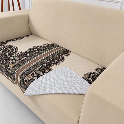 Image of Homerz Premium 'Maharaja Paradise Series' Sofa Cover | Net Fabric Sofa Cover | Washable, Anti-Dust Backed & Wrinkle Resistant Cover (Beige Empress, 2 Seater, Only Seat Cover)
