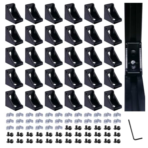 QIJINTRID 30 Sets 2020 Aluminum Extrusion Black Connectors,30pcs 2020 Series Corner Brackets,with 60pcs Sliding T Nuts and Screws, for Aluminum Extrusion Profile Slot 6mm
