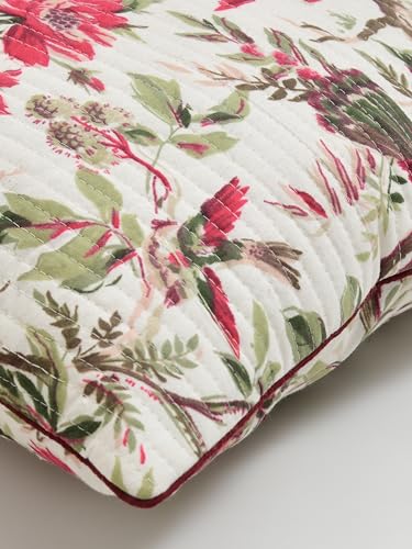Image of Jaipur Weaves Cushion Cover 16 inch x 16 inch - Pure Cotton, Decorative Soft Floral Cushions for Sofa /Bed /Chair, Gift for Home Decor (5, Red Bird)