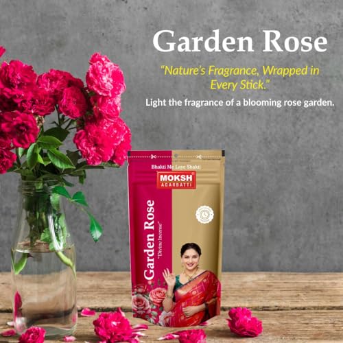 Image of Moksh Agarbatti Combo Pack 8N - Saffron Sandal x3, Garden Rose x3 & Akash Phool x2 Fragrance - Made with Charcoal Powder, Sawdust, Bamboo Stick & Perfume - for Puja, Meditation & Serenity