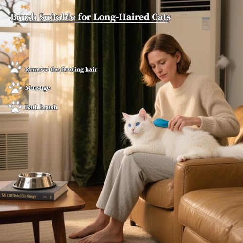 Image of Cat Brush for Shedding - Perfect Grooming Tool for Long-Haired Cats | Deshedding & Hair Remover for Indoor Pets