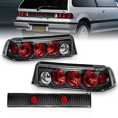AmeriLite 3 Door Taillights 3 Pcs Black for Honda Civic - Passenger and Driver Side