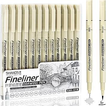 Micro Fineliner Pens Set of 12 – Black Waterproof Archival Ink Drawing Pens | Precision Art Markers for Sketching, Outlining, Illustration, Manga & Calligraphy