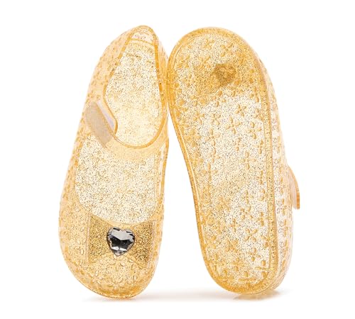 Image of Princess Dress Sandals Jelly Shoes for Toddler Girls Size 8, Blue Bird Nest Layered Lines Mary Jane Flats Childrens Clear Glitter with Hollow-Carved