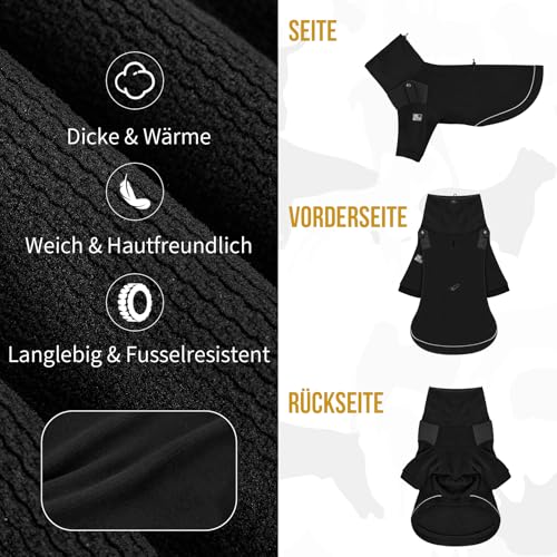 OneTigris Hundepullover, Hundemantel Fleece mit Beinschlaufe und Geschirrloch, Praktisch für die Ausscheidung, Rollkragen Strick Pullover, Recyceltes Polyester, Stretch Hundejacke, S, 8.5-12.5kg