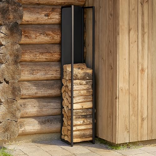 Relaxdays Kaminholzregal Metall, Brennholzregal hoch, für Feuerholz, Stapelholz, Brennholz, HBT: 157x23,5x30 cm, schwarz