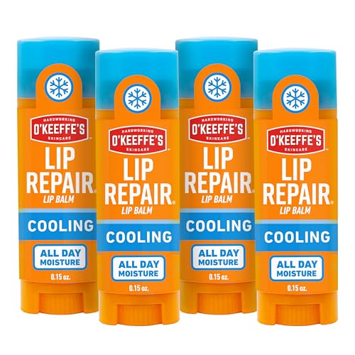 O'Keeffe's Lip Repair Lip Balm With Cooling Relief for Dry, Cracked Lips - Stick (4 Pack) - Moisturizer for Very Dry Lips