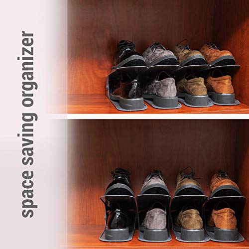 Canopus Shoe Slots Organizer, Adjustable Shoe Stackers, 12-Pack: 6 Gray And 6 Pink, Made In Europe, Adjustable Slots To Double-Up Closet Space, Double Level Shoe Organizer Suitable For Kids Shoes, Sneakers, High Heels And More #TOP6