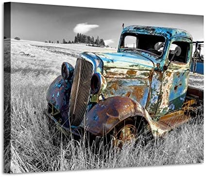 ARTISTIC PATH Rusty Truck Canvas Wall Art: Vintage Blue Car Pictures Country Artwork Prints for Living Room (36" W x 24" H,Multi-Sized)