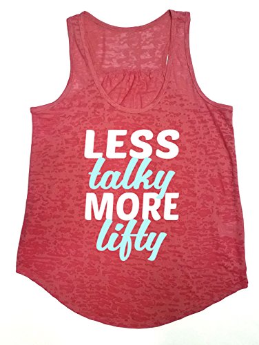 Tough Cookie s Women s Flowy Burnout with Less Talky More Lifty Printed Workout Tank Top (Small, Coral)