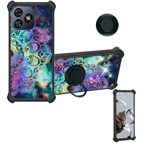 Kinetijy Case Compatible for Mobicel F52 Phone Case Cover [with 1* Tempered Glass Screen Protector][Hard PC + Soft Silicone][Ring Support] [Colorful Reflect Light] IMDH-HTT