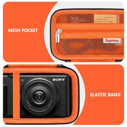 Image of Hard Travel Case for Sony ZV-1F / ZV-1 / ZV-1 II Digital Camera, Vlogger Camera Storage Holder Travel Bag with Zipper Mesh Pocket for Battery Pack, Charging Cable, USB Card, Orange