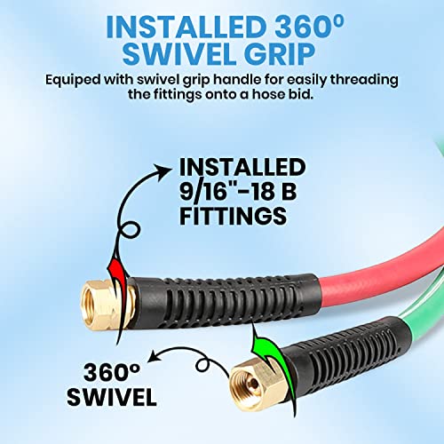 Yotoo Heavy Duty Oxygen Acetylene Hose 1/4-Inch × 50 Feet With 9/16"-18 B Fittings Twin Welding Hose #TOP3