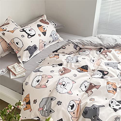 Koudi Hund Tiermotiv Bettwäsche 135x200 Kinder Braun Grau Dackel-Hundemuster Bettbezug Dackel-Hund Kinderbettwäsche Set Wende Motiv Microfaser Jungenbettwäsche mit Kissenbezug 80x80 cm