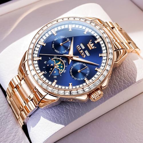 Image of OLEVS Automatic Men Watch Self Winding Mechanical Luxury Dress Moon Phase Stainless Steel Waterproof Luminous Calendar Wrist Watch