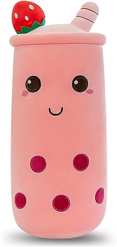 Lindos peluches Boba - Almohada larga de felpa Boba de felpa con té burbuja, regalo de animales de peluche para niños y adultos (felpa larga redonda