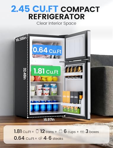 Image of COWSAR 2.5 Cu.Ft Mini Fridge with Freezer, Double Reversible Door Compact Apartment Refrigerator with 2 Removable Shelves, Commercial Dorm Fridge for Bedroom, Office, Kitchen, Dorm, Silver