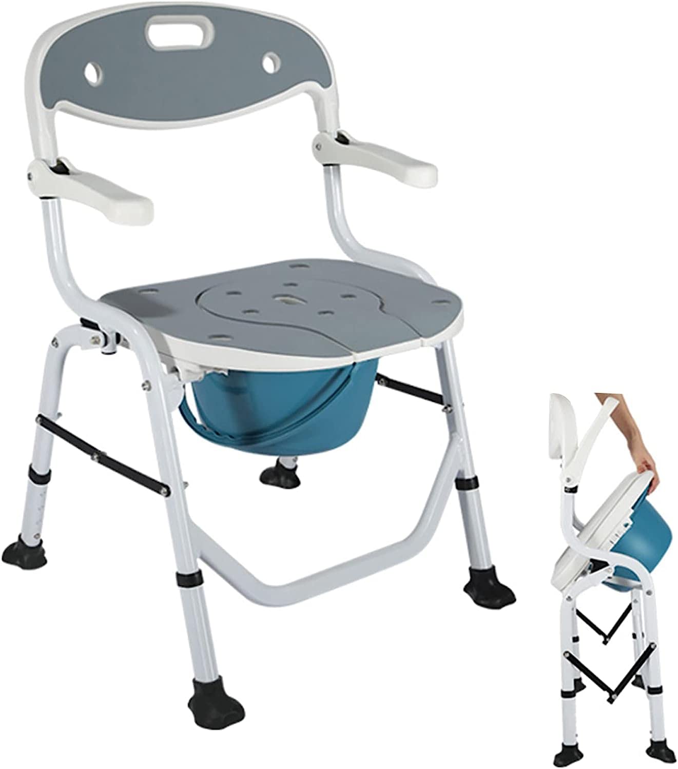 Gthtuhfd 1 Folding Shower Chair Bedside Commode Chair For Toilet With Arms, Height Adjustable Bedside Toilet, Adultchair For Seniors