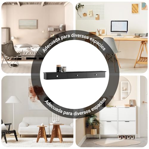 Miniatura 5 de Sobuy Estante Flotante Con 3 Cajones - Baldas Pared, Estantería Moderna Para Entrada, Sala Y Dormitorio - Negro 94x15x10cm Frg43-L-Sch