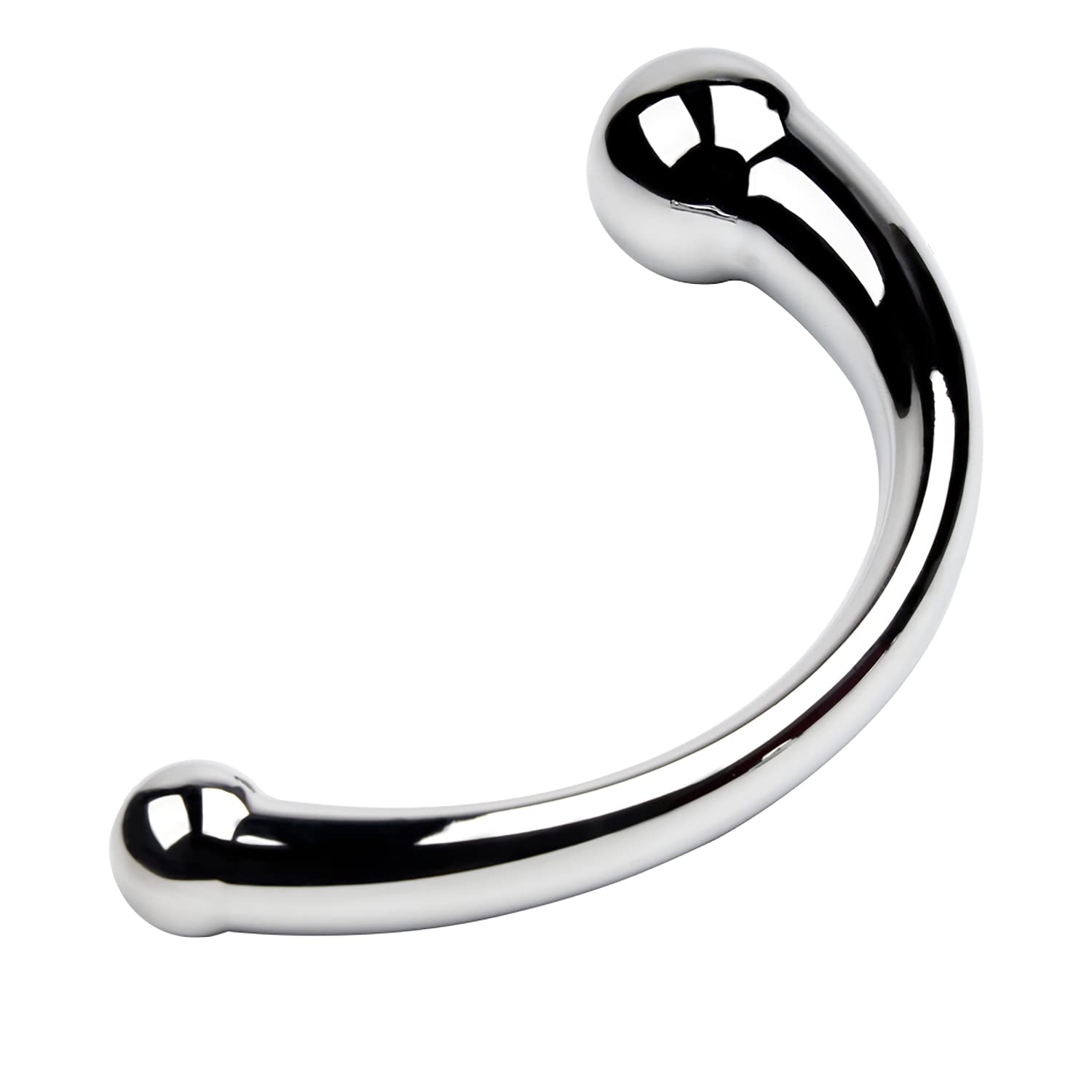 SeLgurFos Gancio anale in acciaio inossidabile,plug anale curvo con due sfere in acciaio inossidabile,perline anali plug anale espansore vaginale,giocattoli sessuali Adatto per uomini donne(M,Silver)