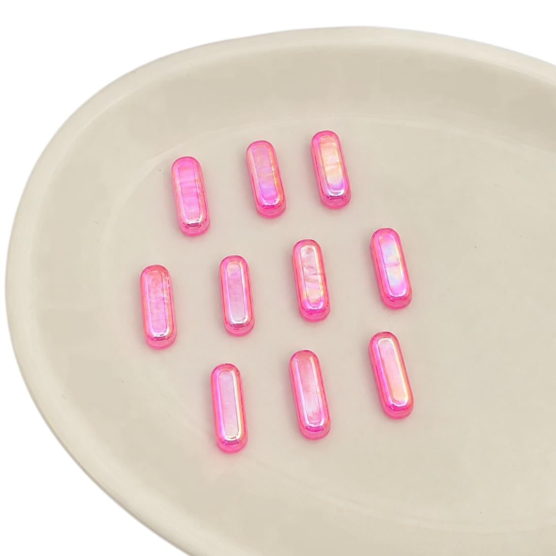 Letter Beads 10pcs, Large Acrylic Alphabet Beads with 6mm Hole, Iridescent Holographic UV Plated for Bracelet Making, Jewellery, Keyrings & Craft (Iridescent Pink, Letter I)