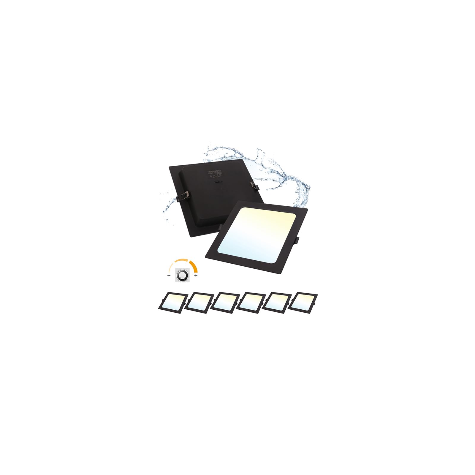 6 Pack Black Dimmable LED Downlights Ceiling Square 27W, Cutout 185-210mm