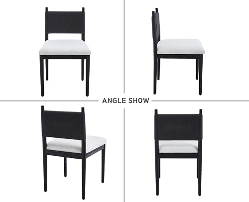 Miniatura 7 de CIMOTA - Juego de 2 sillas de comedor negras, sillas de comedor modernas de mediados de siglo con respaldo tejido, sillas de cocina sin brazos con
